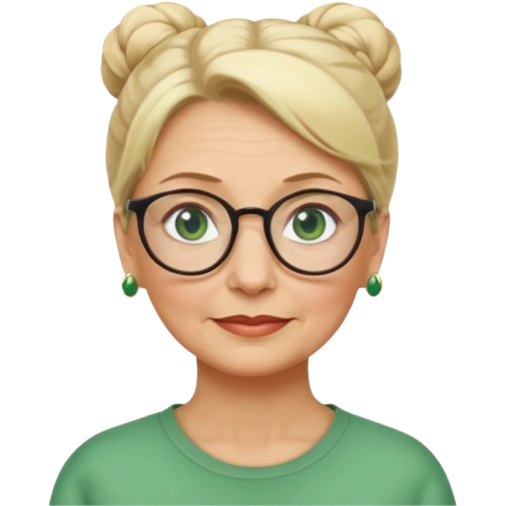 older teacher with blonde bun green eyes and glasses emoji
