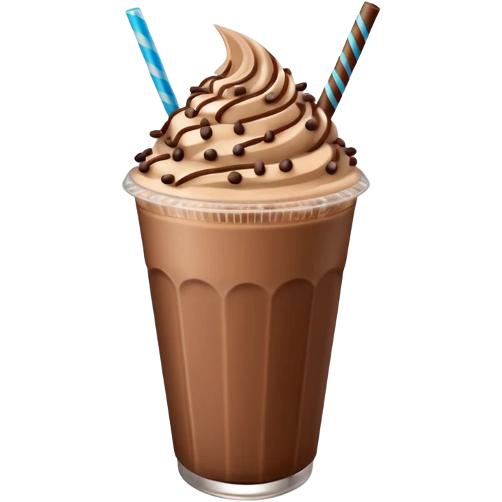 Chocolate mocha frappe latte chai latte drink with a chocolate straw and yummy chocolate sprinkles emoji