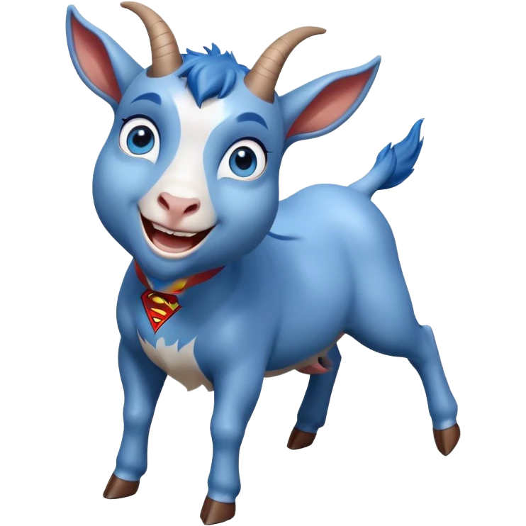 Blue goat whole body pretty smiling excited blue eyes female and superman with reddish hair emoji