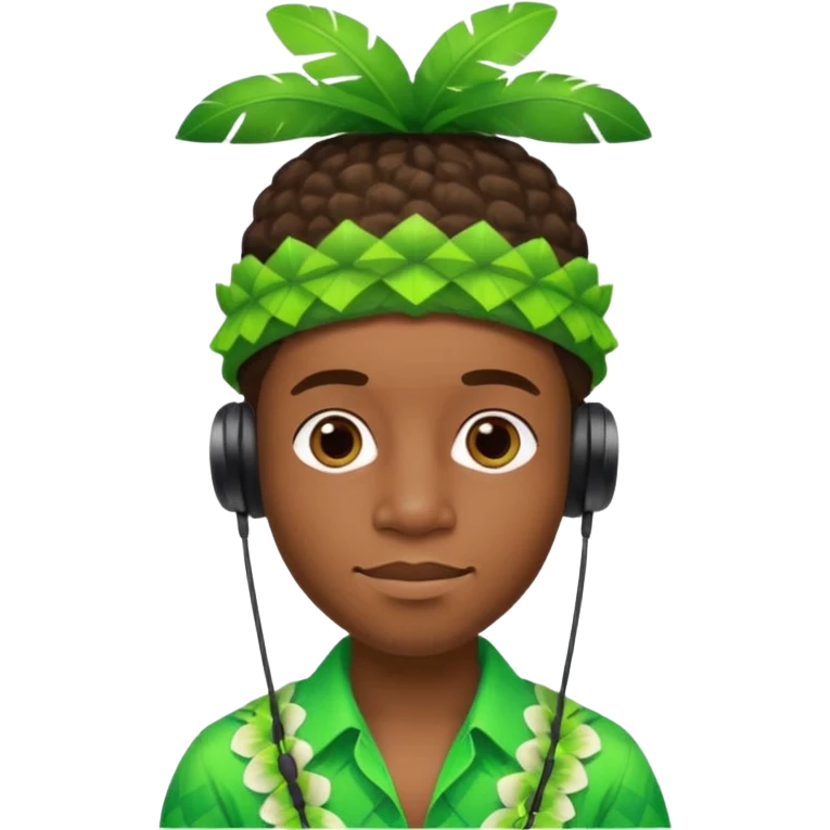 Create me an emoji of a cool Young Nigerian prince wearing a neon green gradient African patterns with  a "hula hat" (a Nigerian-inspired hat) and wearing earpods. emoji