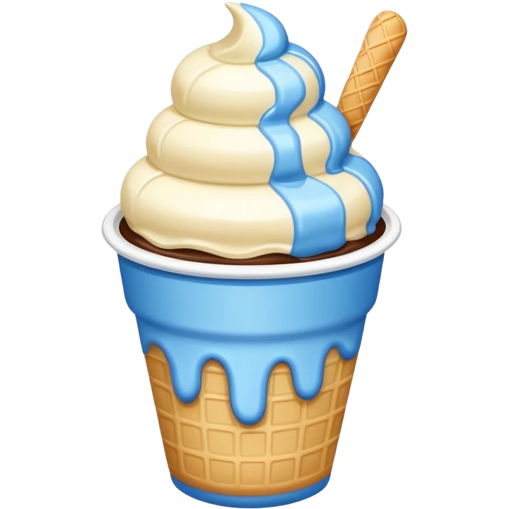 Ice cream in a cartoon white blue line cup  emoji