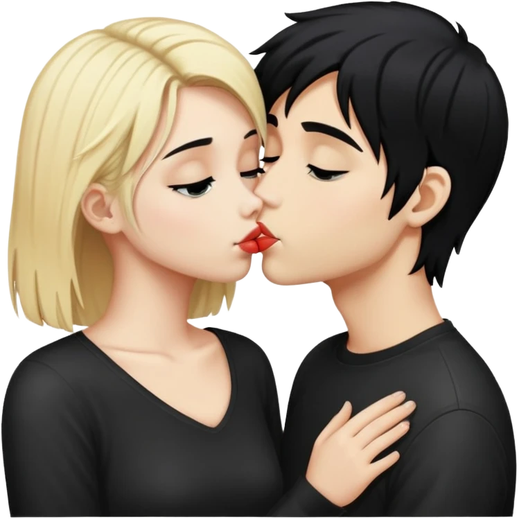 Emo boy with black emo hair kissing blonde girl emoji