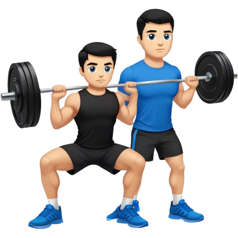 tanned man black shorts black t shirt blue shoes barbell squats emoji