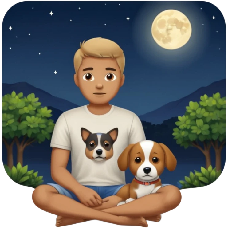Man sitting outside at night under moonlight with dog emoji