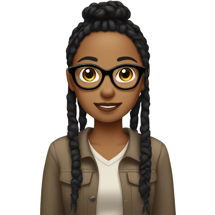 Tan girl with glasses, black eyes, short black dread locs and ear piercings emoji