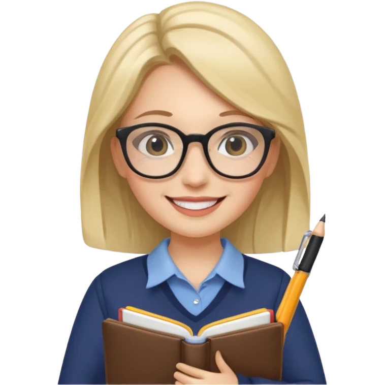 A true woman who is interested in dermatology, wearing glasses and holding notebooks and pens emoji