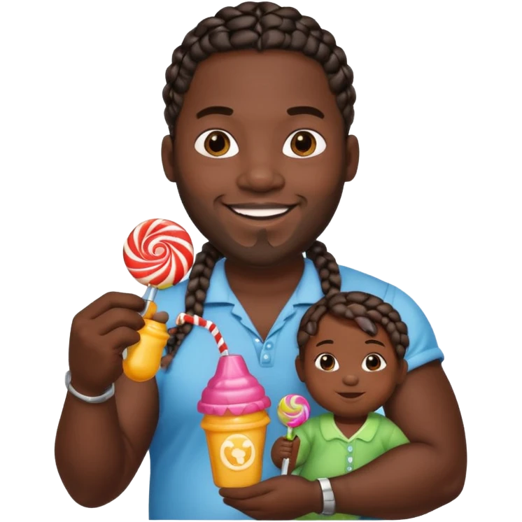 Big black man with braids hold a  baby bottle and a lollipop emoji