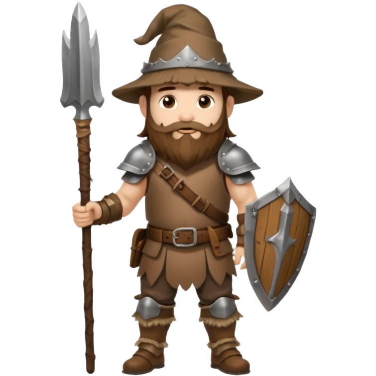 full body man long brown hair brown eyes medium beard white skin wearing boar hat and bark armor emoji
