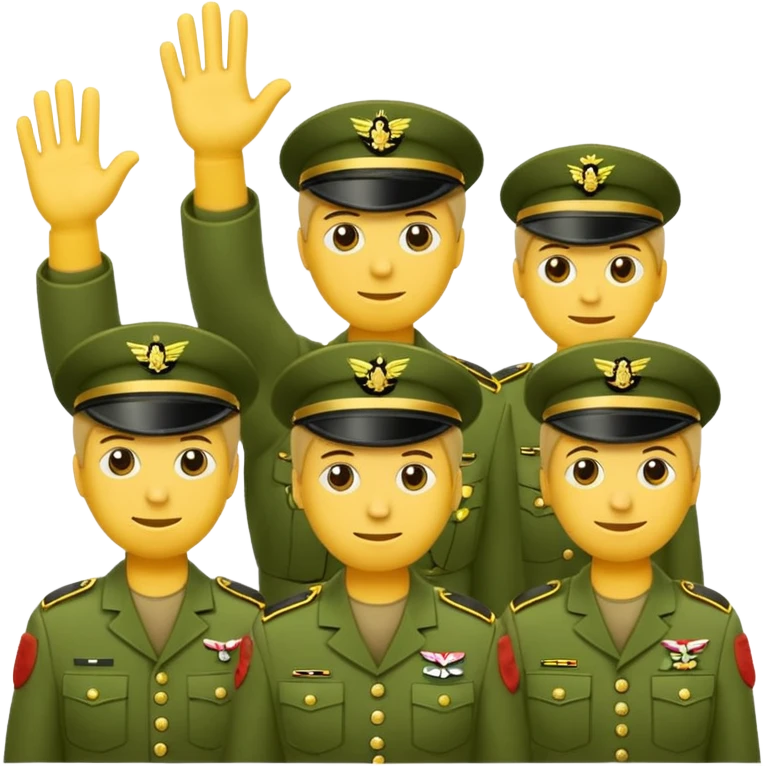 Eine salutierenden Emoji (Hautfarbe: gelb ); in  grünen Armee Klamotten; männlich; salutierend mit der rechten Hand und auf der Höhe der Stirn emoji
