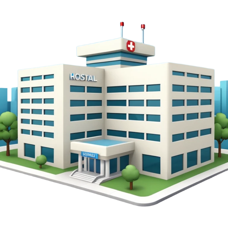3d hospital outside, with text hospital emoji