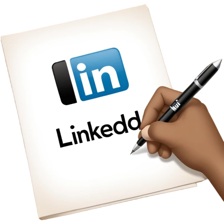 A hand writing a paper with the LinkedIn logo on it emoji