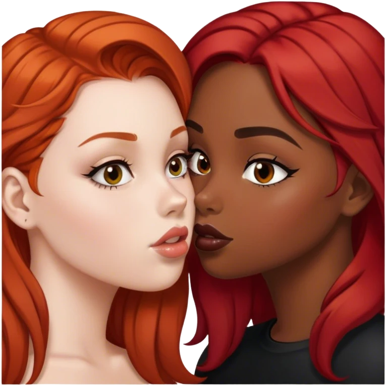 white red hair girl and black brown hair girl kissing emoji
