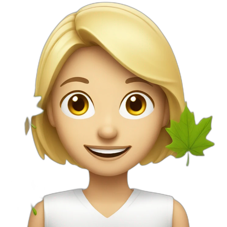 Smiling woman with WooW Canada leaf emoji