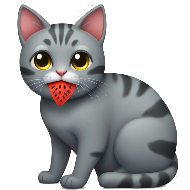 À grey cat eating watermelon emoji