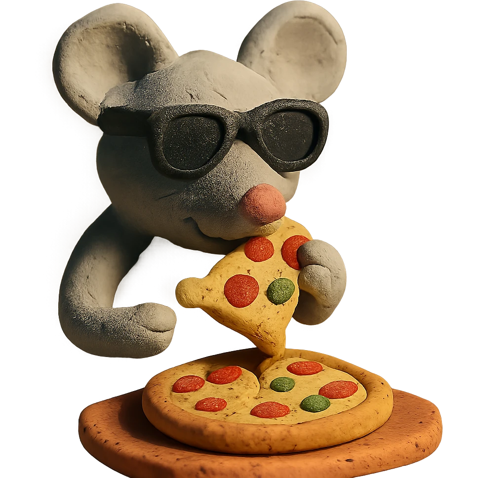 mouse wearing sunglasses eating a pizza emoji