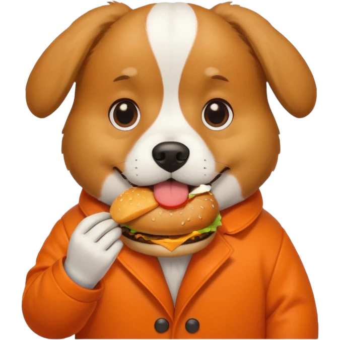 dog with hamburger wearing orange coat emoji
