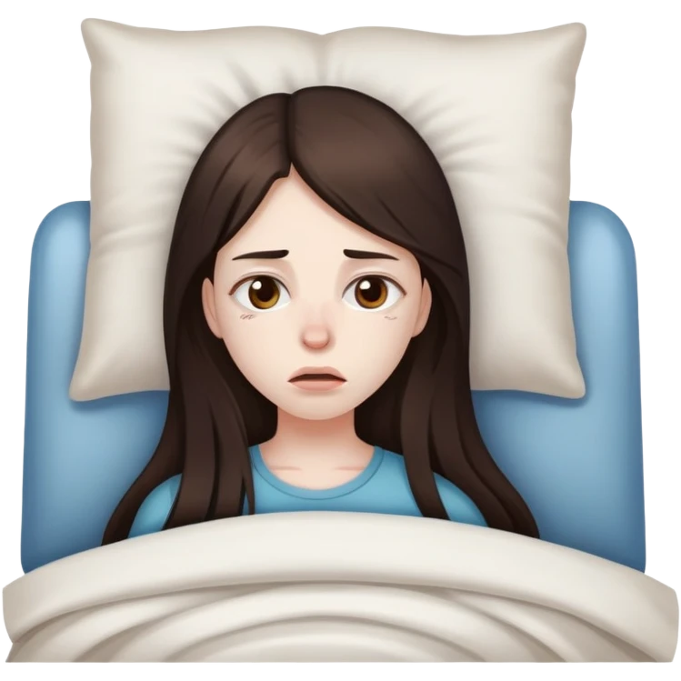 girl with long dark brown hair and pale skin sick and tired and hungover emoji
