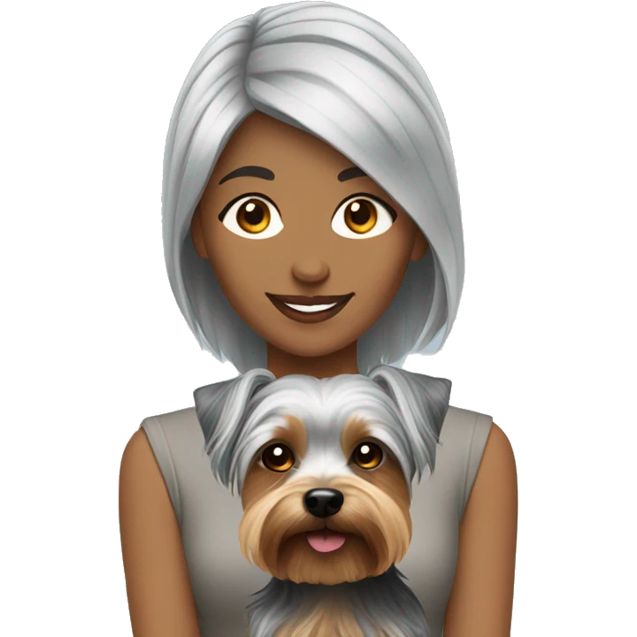 Young women grey hair with yorkie dog emoji