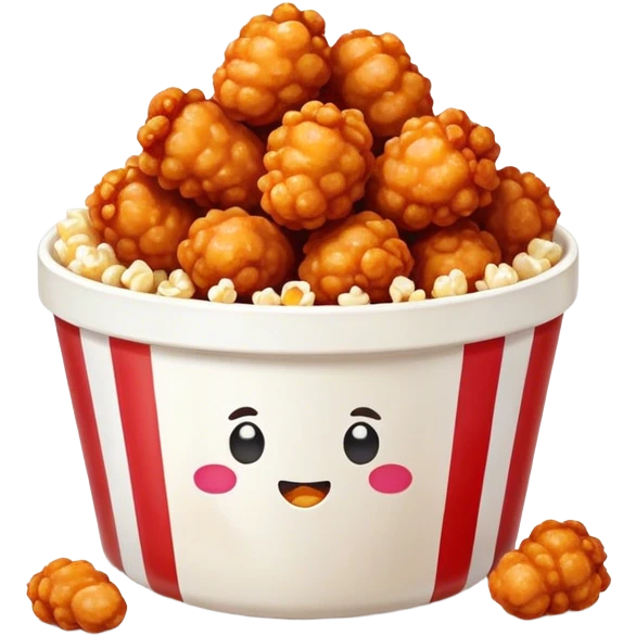Korean Fried Chicken Cinematic Realistic Korean Fried Chicken Dish Emoji, depicted as bite-sized popcorn chicken pieces generously coated in a glossy, spicy sauce, rendered with crisp textures and dynamic, appetizing lighting. emoji