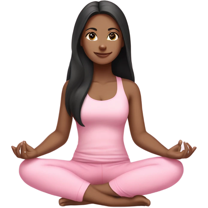 Brunette long black hair yoga beautiful girl in light pink pink pink clothes sitting on a yoga mat emoji