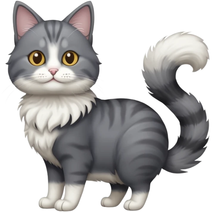 full body dark grey and white cat with white front legs emoji