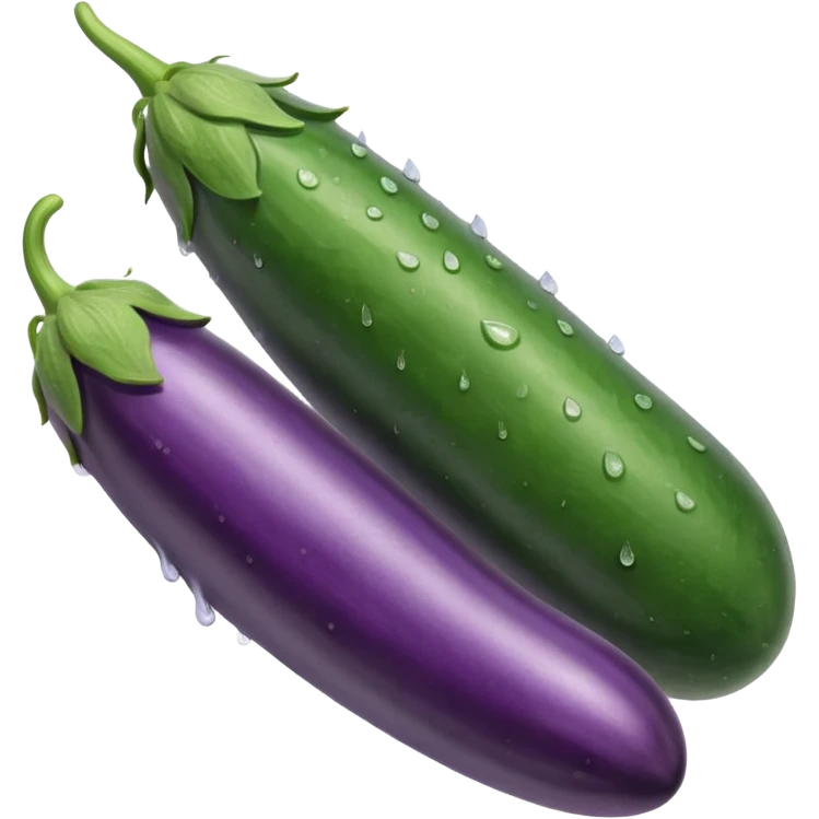 Detailed dripping wet long cucumber shaped eggplant with two small round eggplants attached underneath  emoji