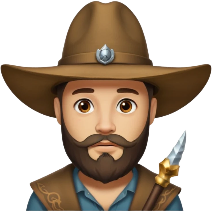 Bearded figure — large brown hat with horn, tattoo on face emoji