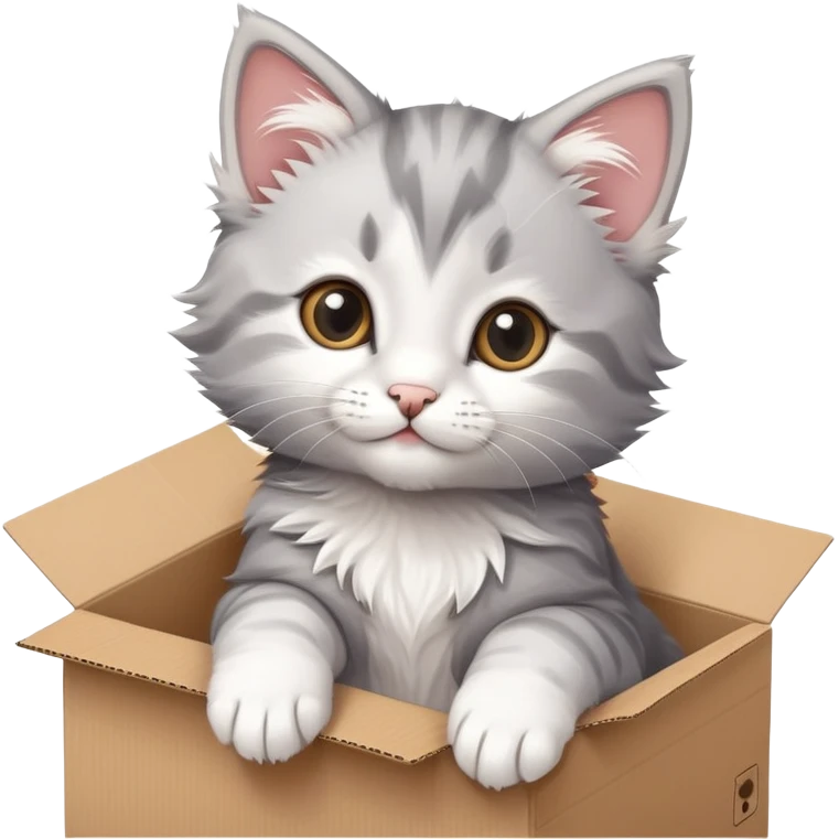A  A very cute young kitten cat poked its paws out of the cardboard box and placed them on top of it emoji