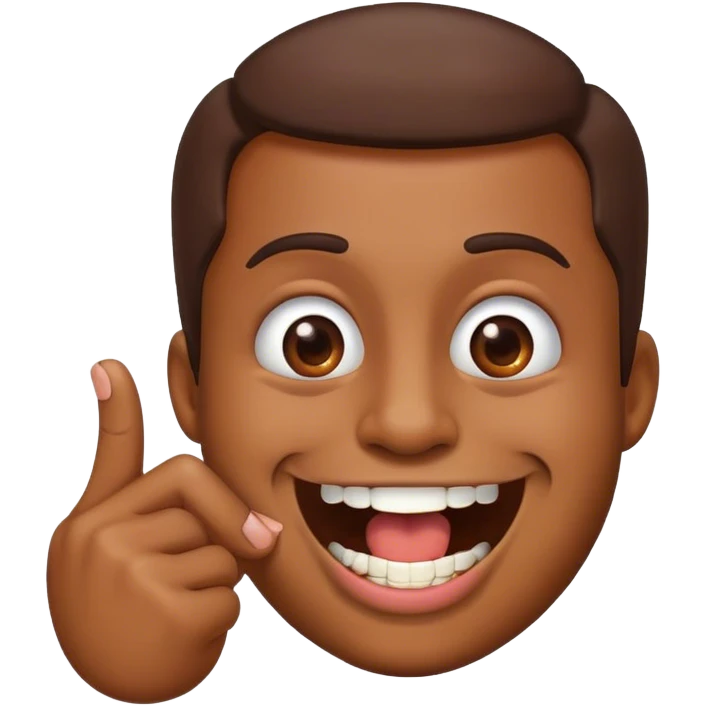 an emoji with a finger in his mouth smiling and showing his teeths  emoji