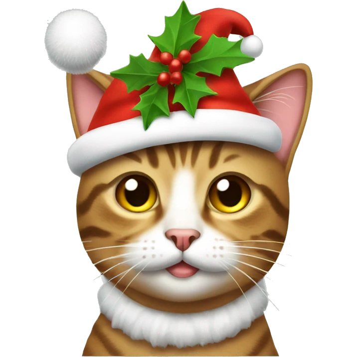 Tabby cat with Christmas hat emoji