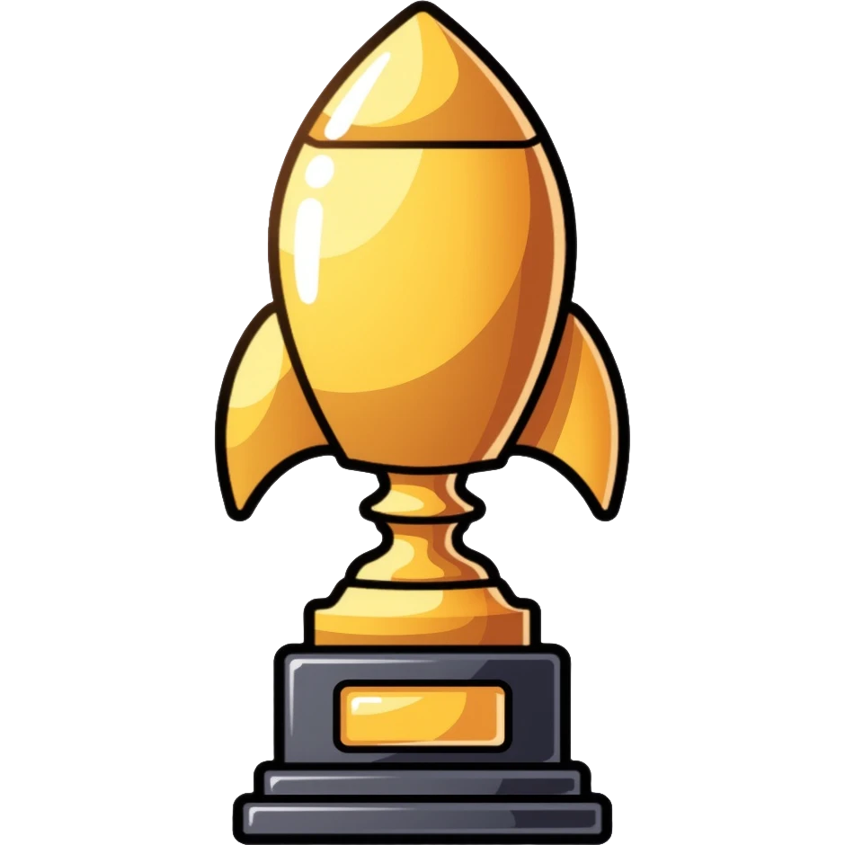 golden rocket award trophy, shiny gold metallic emoji