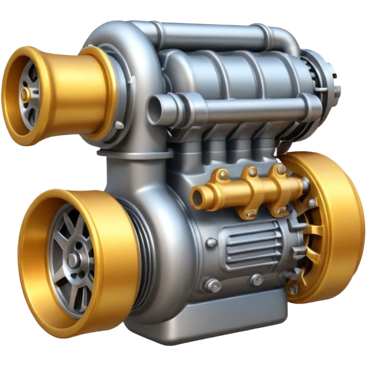 Emoji icon of a turbocharged engine with spark effects and metallic shine emoji