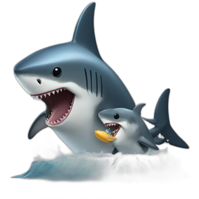 a shark eating a penguin in perpendiculaire position emoji