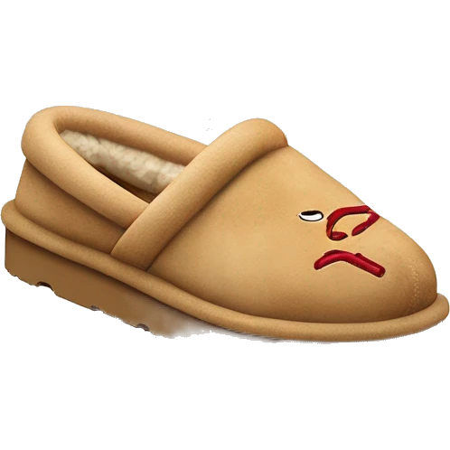 Ugg Camel slip-on slippers. A thin red zig-zag stitch only encircling ankles, VERY chunky platform sole. emoji