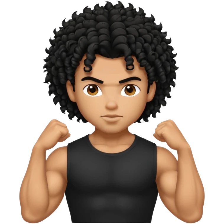 a pretty bratz guy with curly black hair with big muscles and shaggy hair in a tight black tee emoji