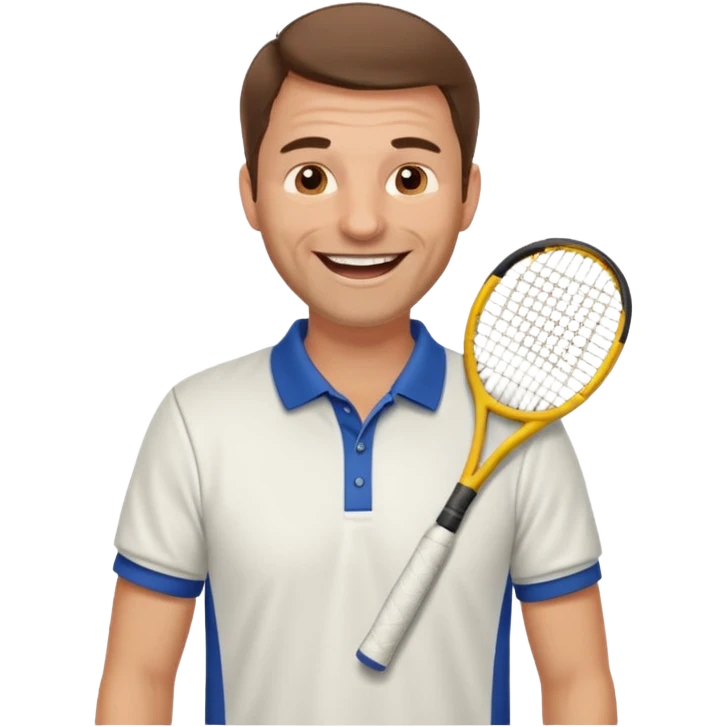 Profesor de tenis masculino sin barba con pelo marrón riendose emoji