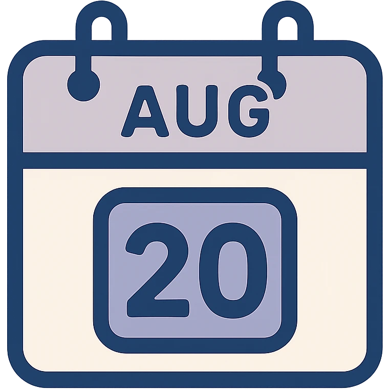 calendar icon with August 20 highlighted, modern look emoji