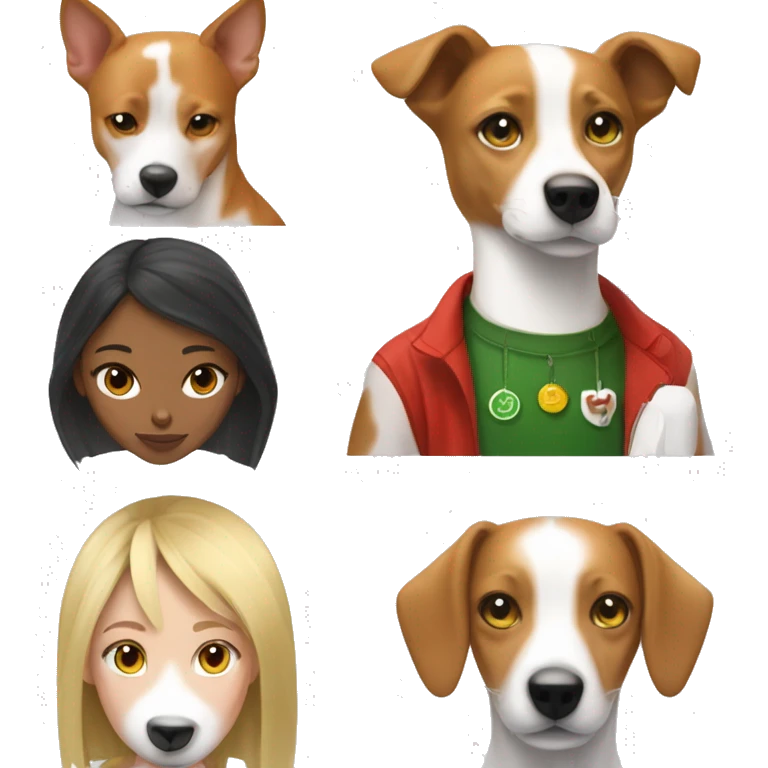 a white green eyed blonde girl and a red and white basenji dog emoji