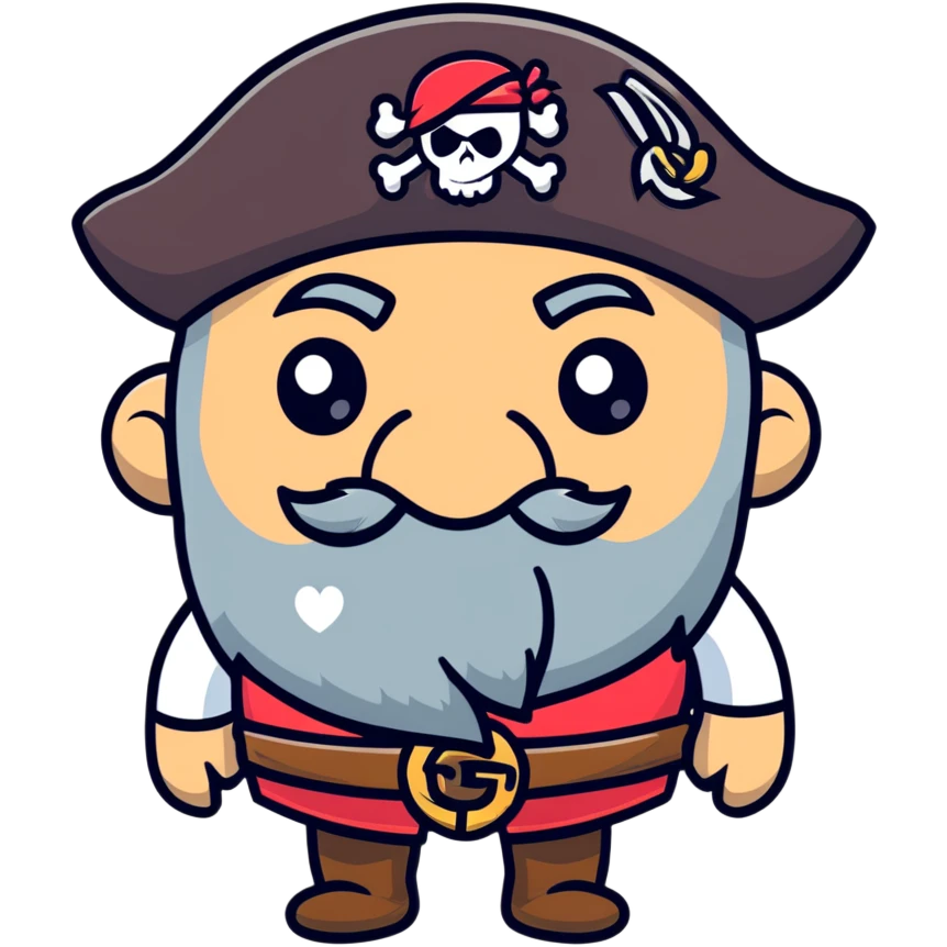 Old bearded pirate with eye patch and heart eyes looking with admiration emoji
