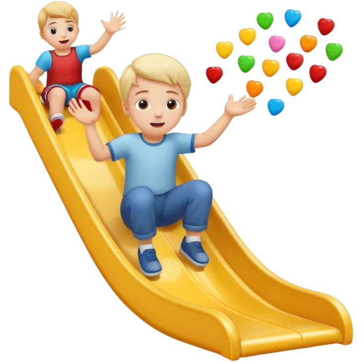 un niño blanco tirandose por un tobogan con dulces en las manos emoji