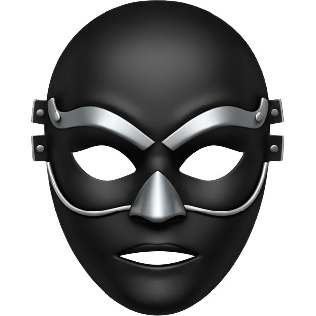Minimal emoji, gothic mask forged from matte black leather, emotionless expression, smooth heavy surface, subtle metallic texture, deep shadows, no glow, no neon, flat emoji style, centered emoji