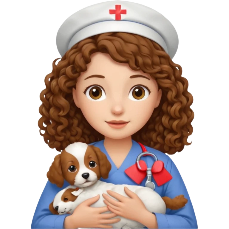 curly nurse holding baby dog emoji