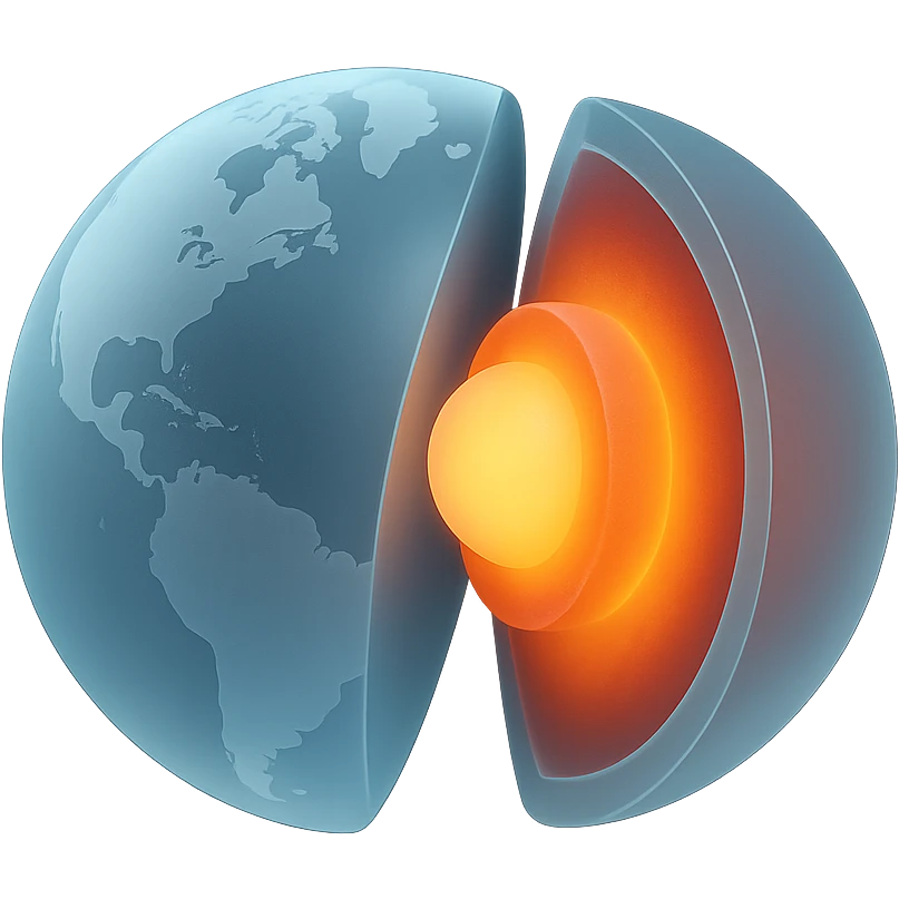 Image of the Earth with a quarter of it separated and molten layers within it visible emoji