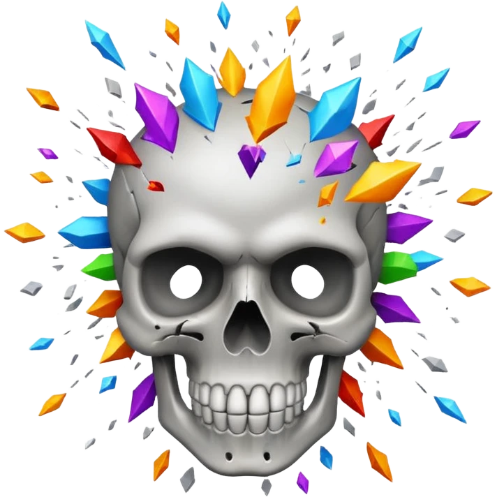 skull with exploding head, dynamic explosion with colorful fragments, emoji style emoji