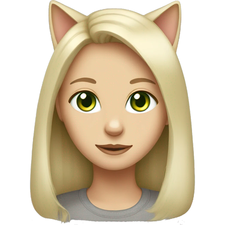 Grey cat with blonde girl green eyes emoji