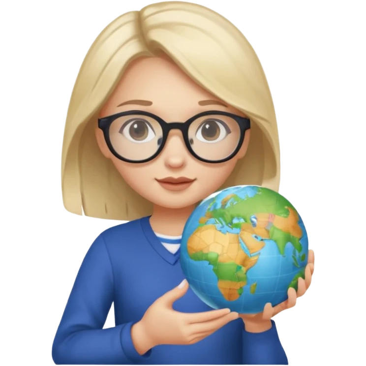 Child baby face girl with globe in hand and glasses  emoji