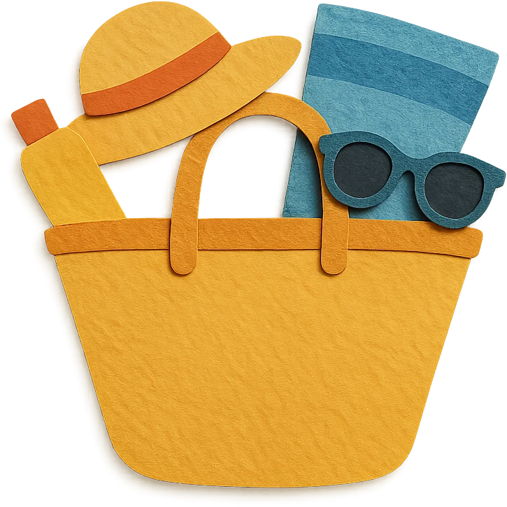 paper-craft style beach bag with layered paper effect filled with summer items emoji