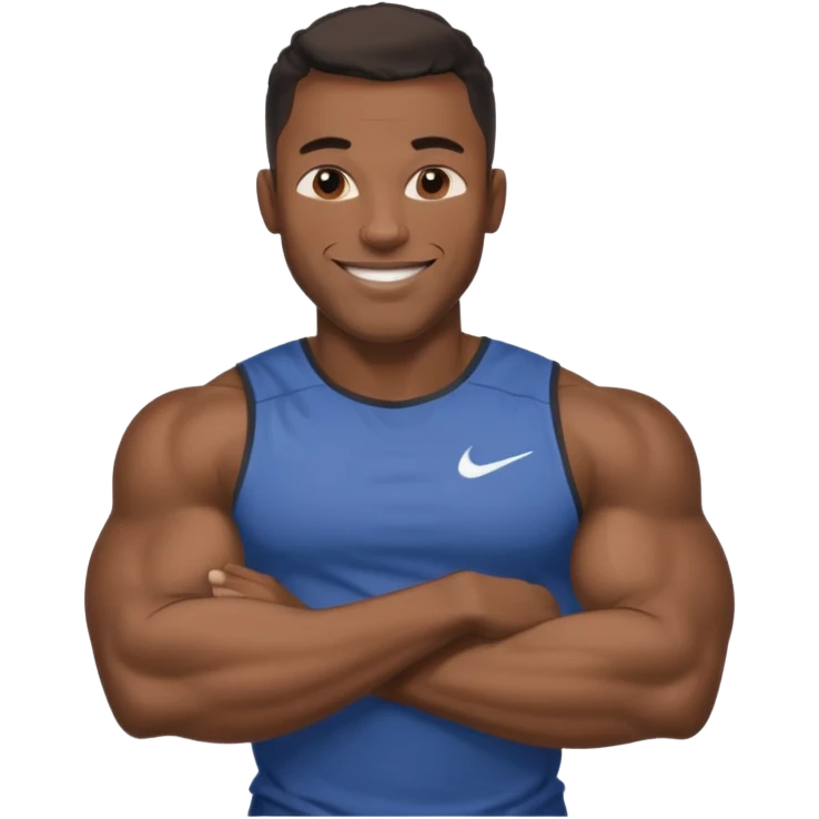 Jock black man smiling very huge big biceps wearing “Nike” t shirt, handsome face emoji