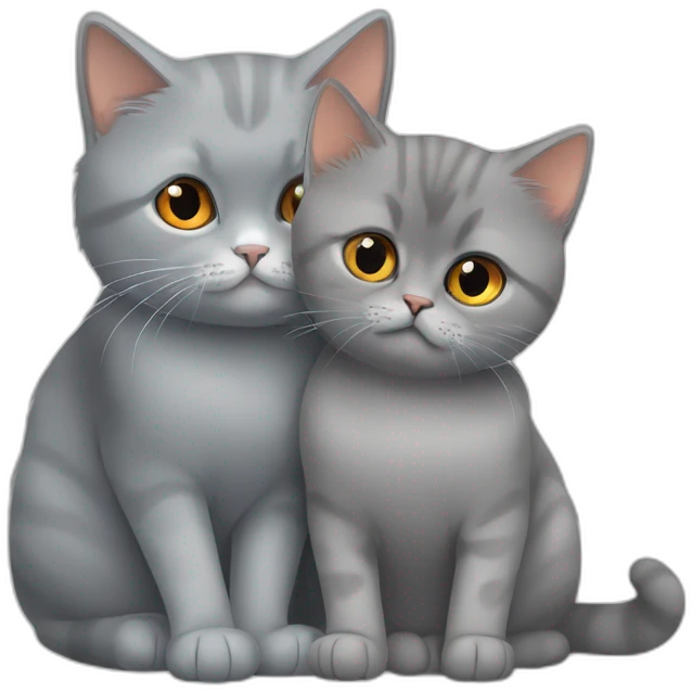Orange persian young cat hugs the grey british shorthair young cat emoji