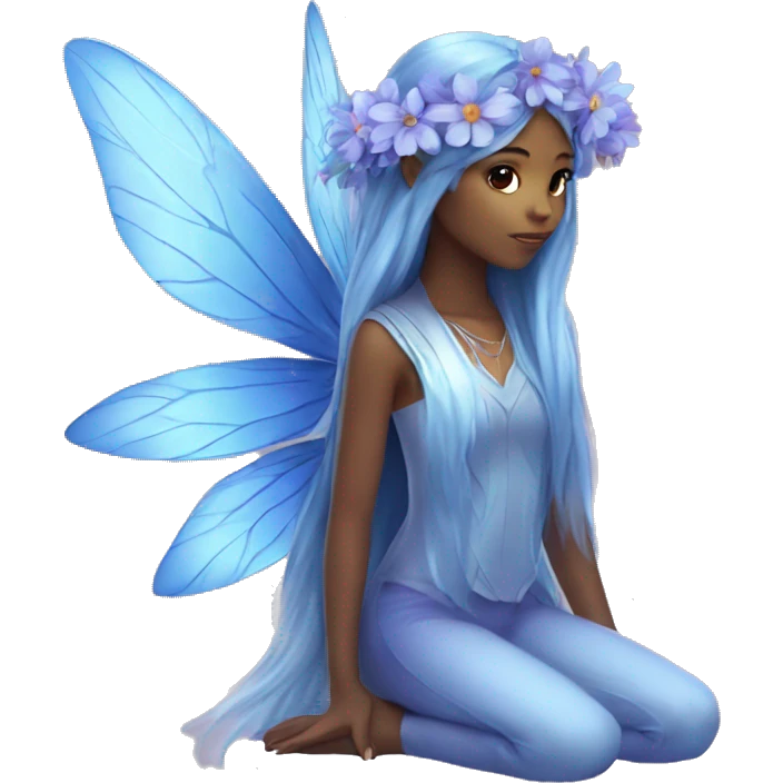 Beautiful, blue flower, fairy, blue, silver, purple, long hair, big wings emoji